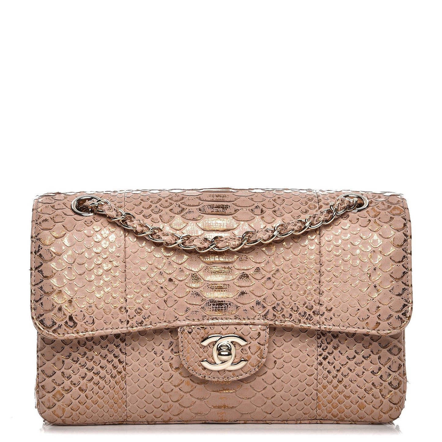 Metallic Python Small Double Flap Pink Gold