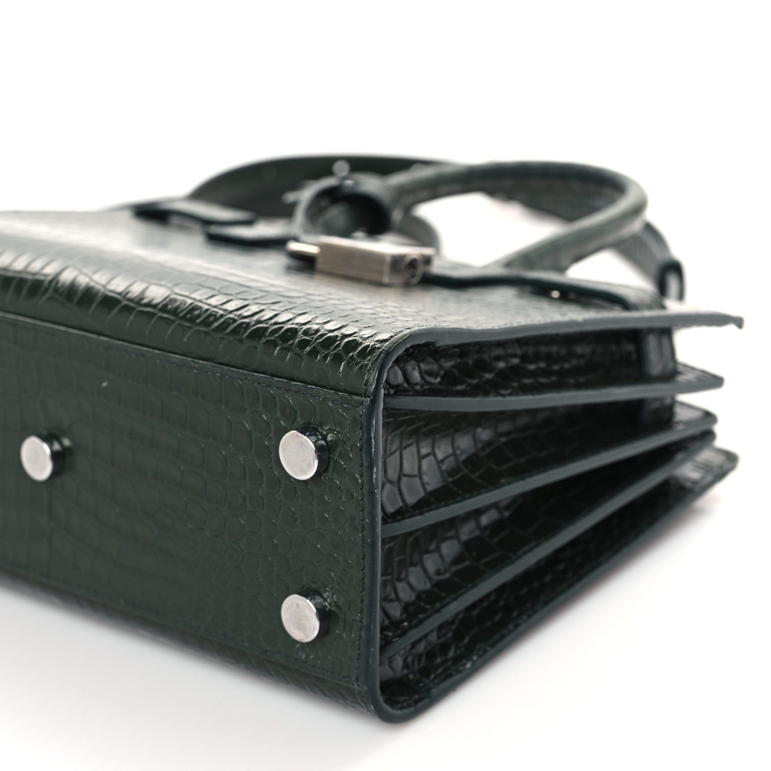 Saint Laurent Calfskin Crocodile Embossed Nano Sac De Jour Dark Green 9 of 12