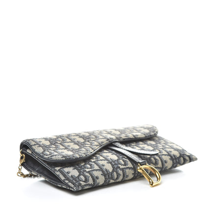 Christian Dior Oblique Saddle Chain Wallet Blue 4 of 13