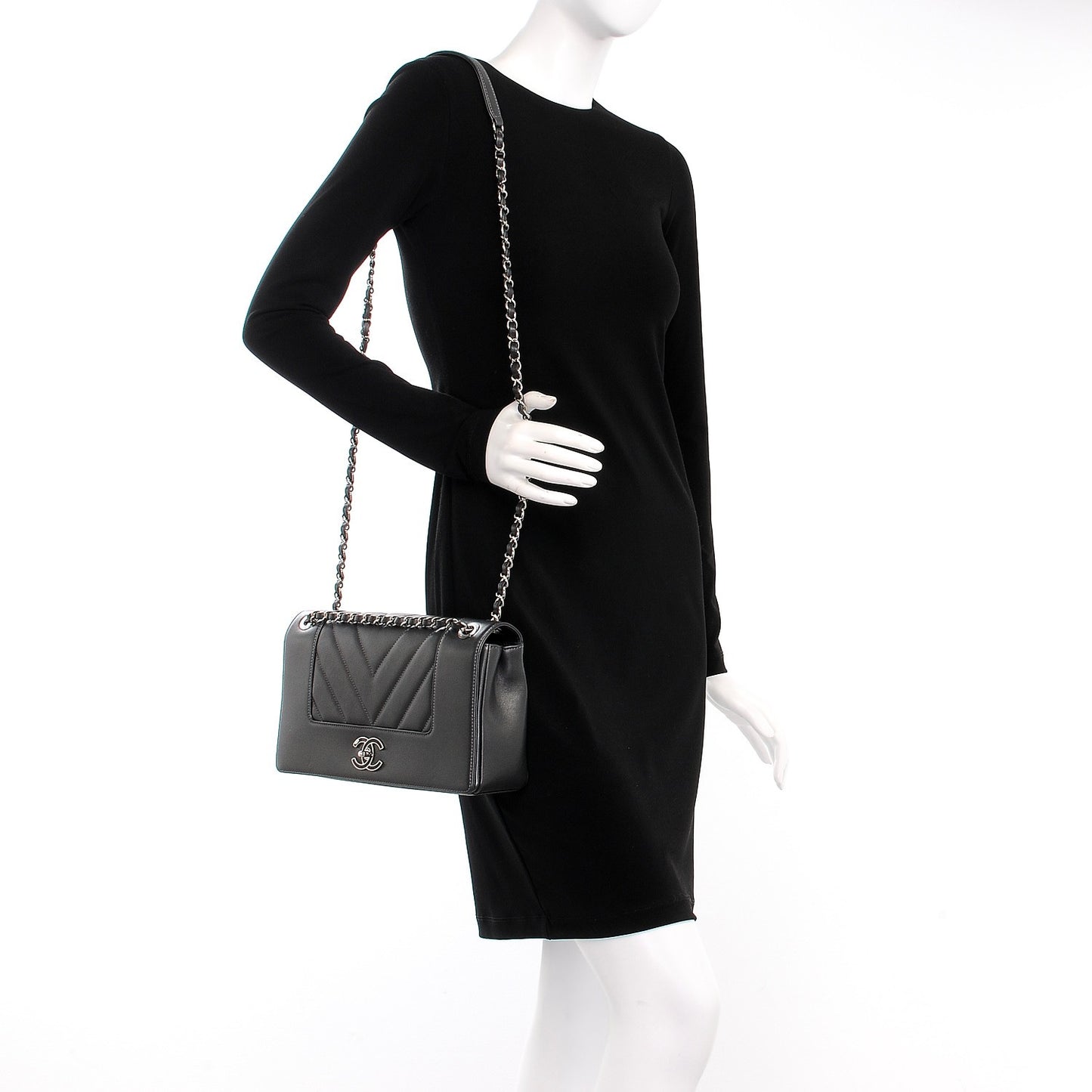 Sheepskin Chevron Quilted Vintage Mademoiselle Flap Dark Grey