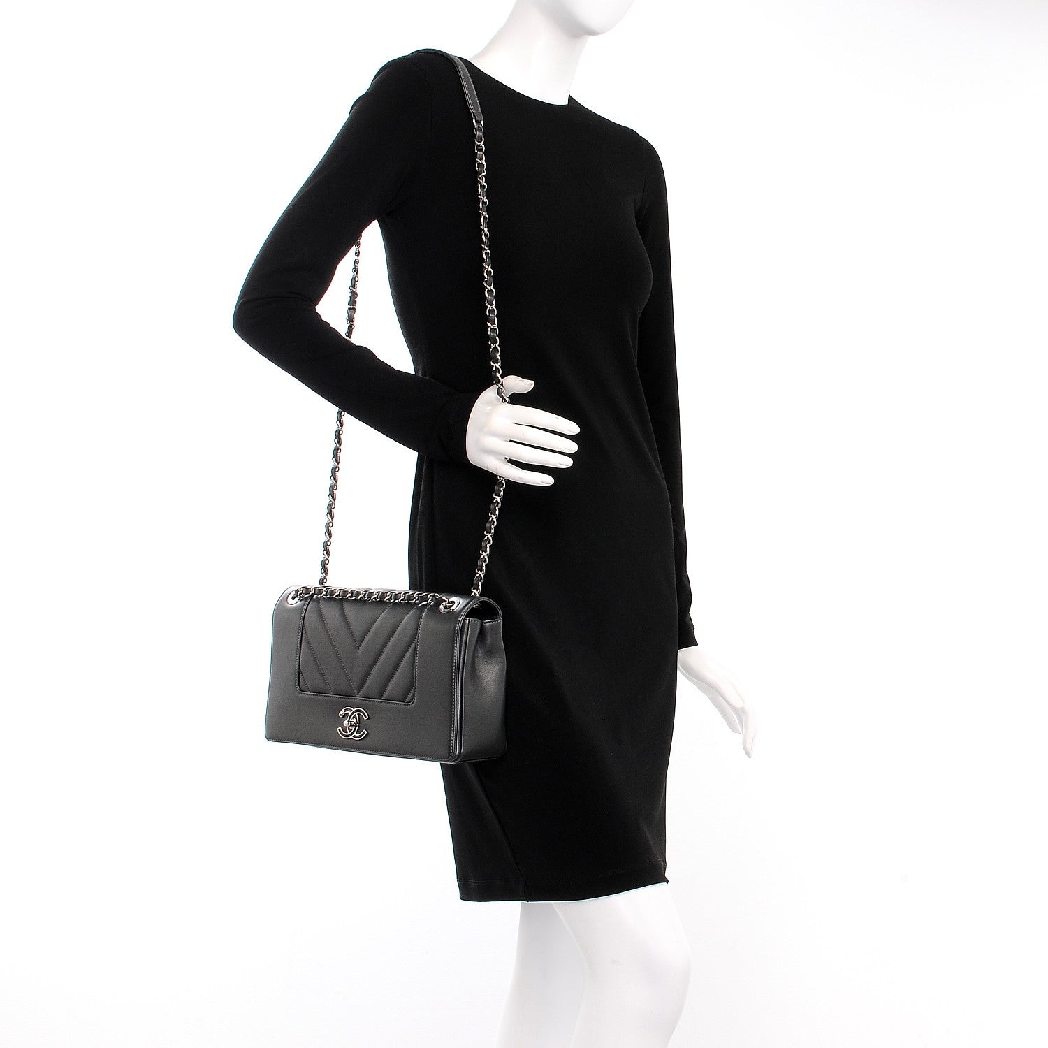 Chanel Sheepskin Chevron Quilted Vintage Mademoiselle Flap Dark Grey 2 of 11