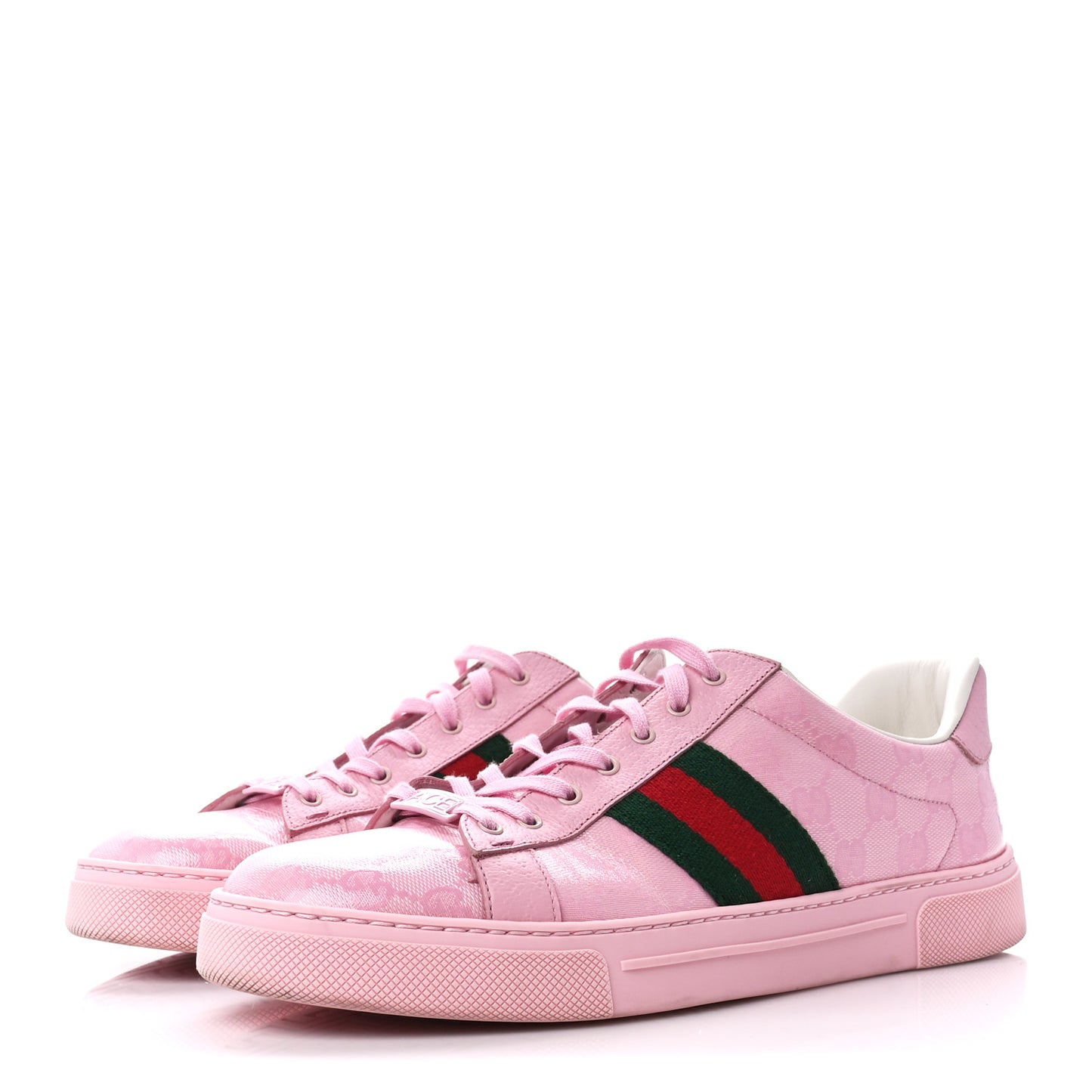 Crystal Monogram Textured Dollar Calfskin Web Womens New Ace Sneakers 41.5 Sugar Pink
