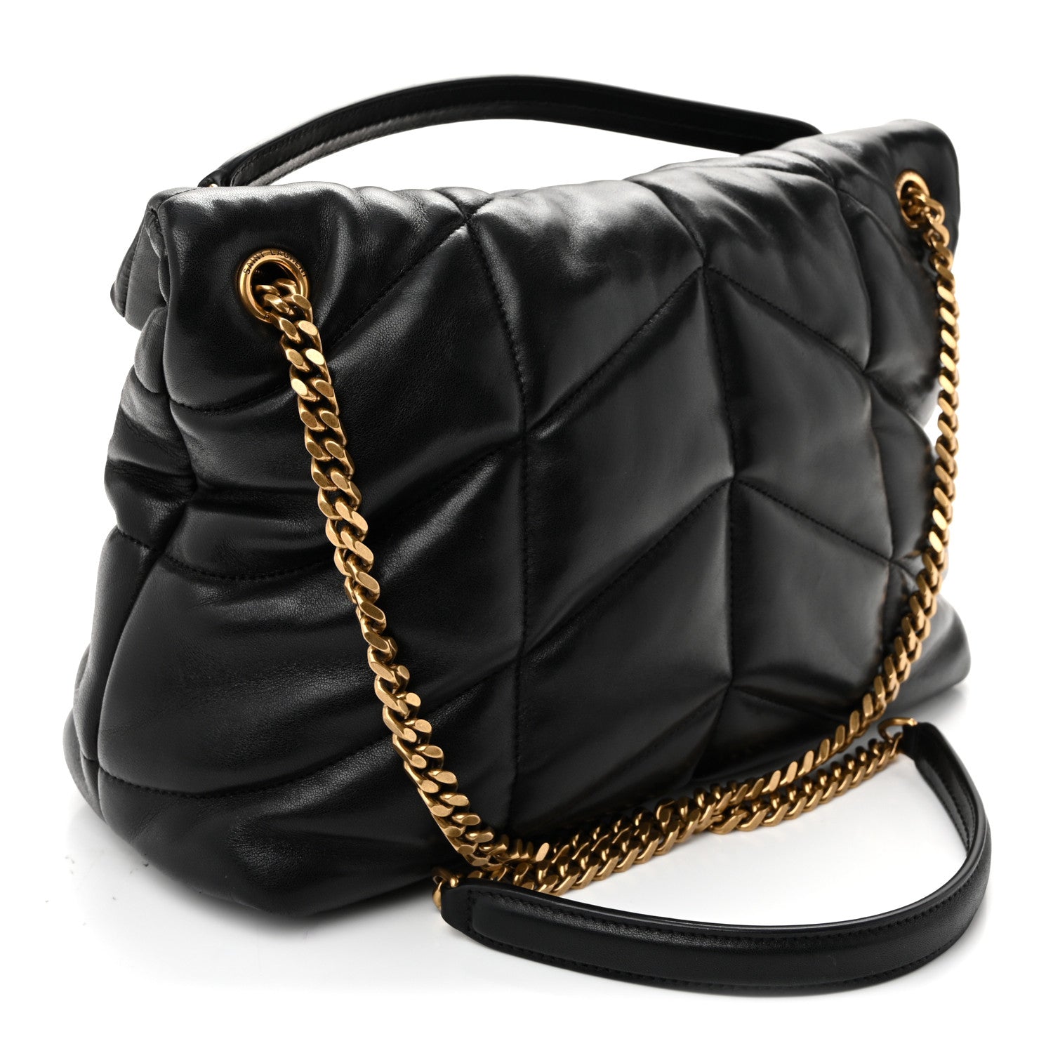 Saint Laurent Lambskin Quilted Medium Loulou Puffer Monogram Chain Satchel Black 2 of 9
