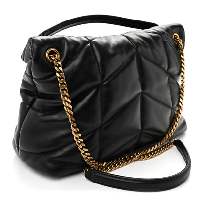 Saint Laurent Lambskin Quilted Medium Loulou Puffer Monogram Chain Satchel Black 2 of 9