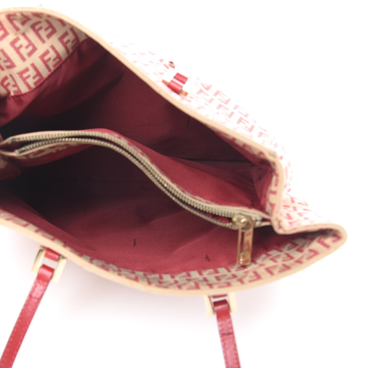 Fendi Zucchino Vitello Tote Beige Rosso 5 of 14