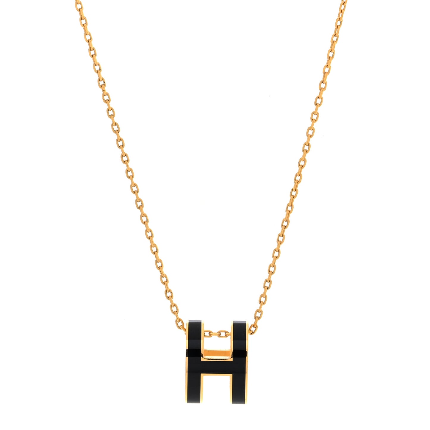 Lacquered Gold Pop H Pendant Necklace Black