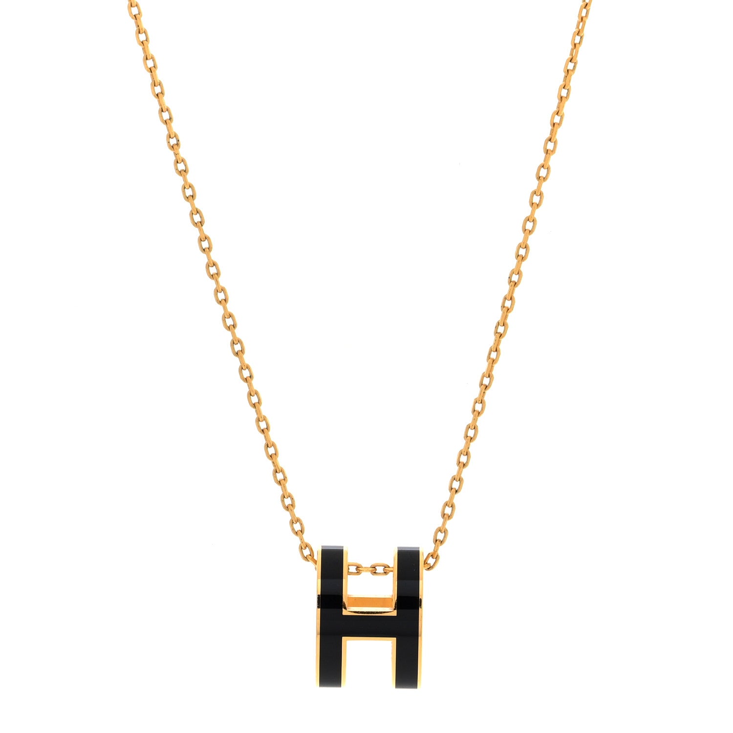 Hermes Lacquered Gold Pop H Pendant Necklace Black 1 of 6