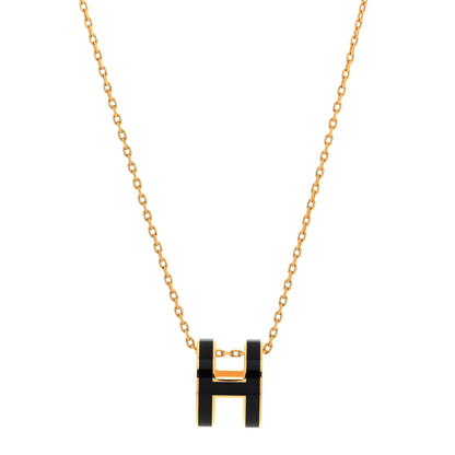 Hermes Lacquered Gold Pop H Pendant Necklace Black 1 of 6