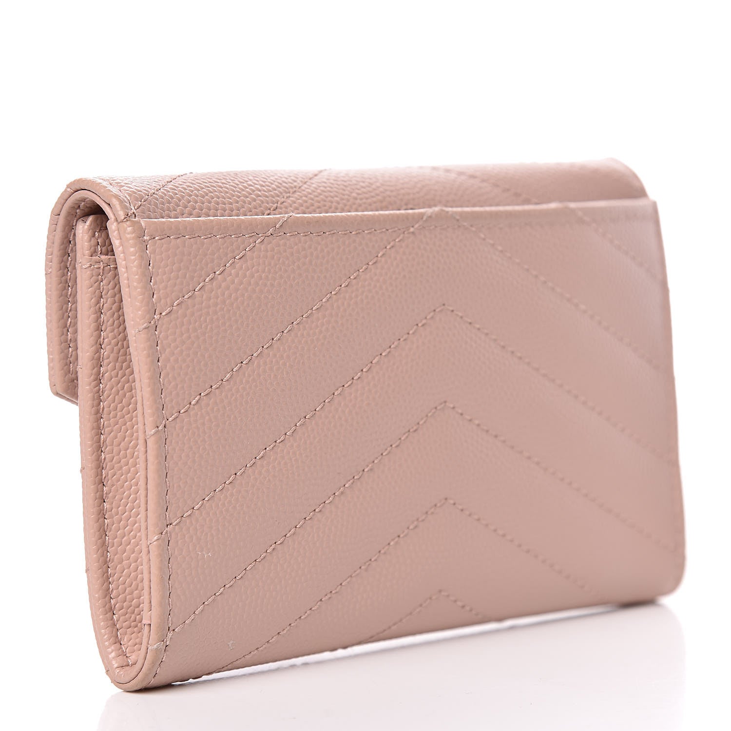 Saint Laurent Grain De Poudre Matelasse Chevron Small Monogram Envelope Wallet Pale Blush 3 of 9