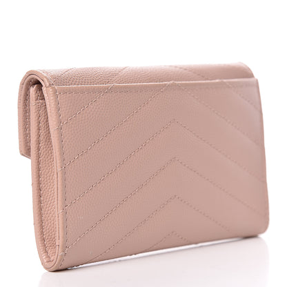 Saint Laurent Grain De Poudre Matelasse Chevron Small Monogram Envelope Wallet Pale Blush 3 of 9
