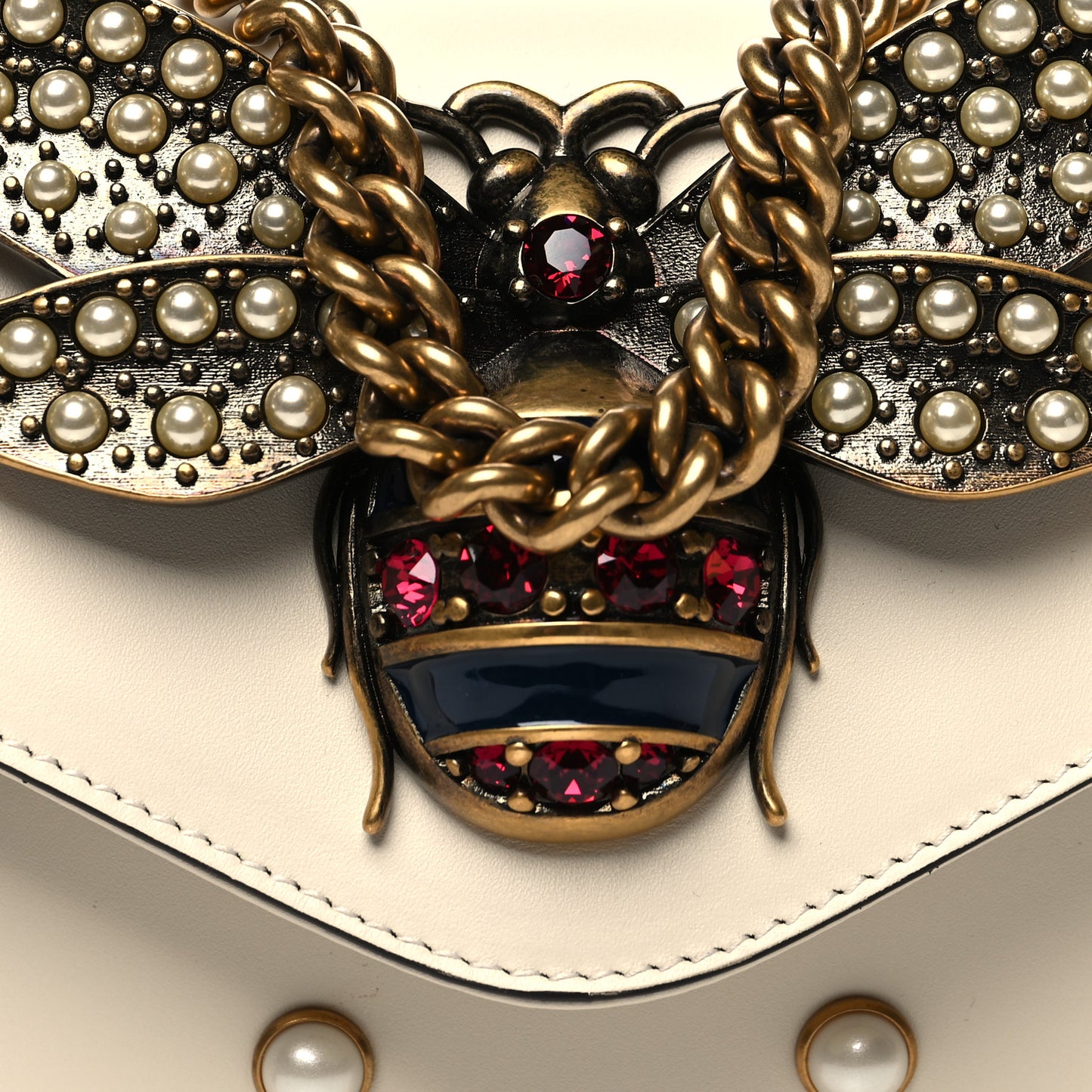 Nappa Pearl Studded Mini Queen Margaret Broadway Shoulder Bag Mystic White