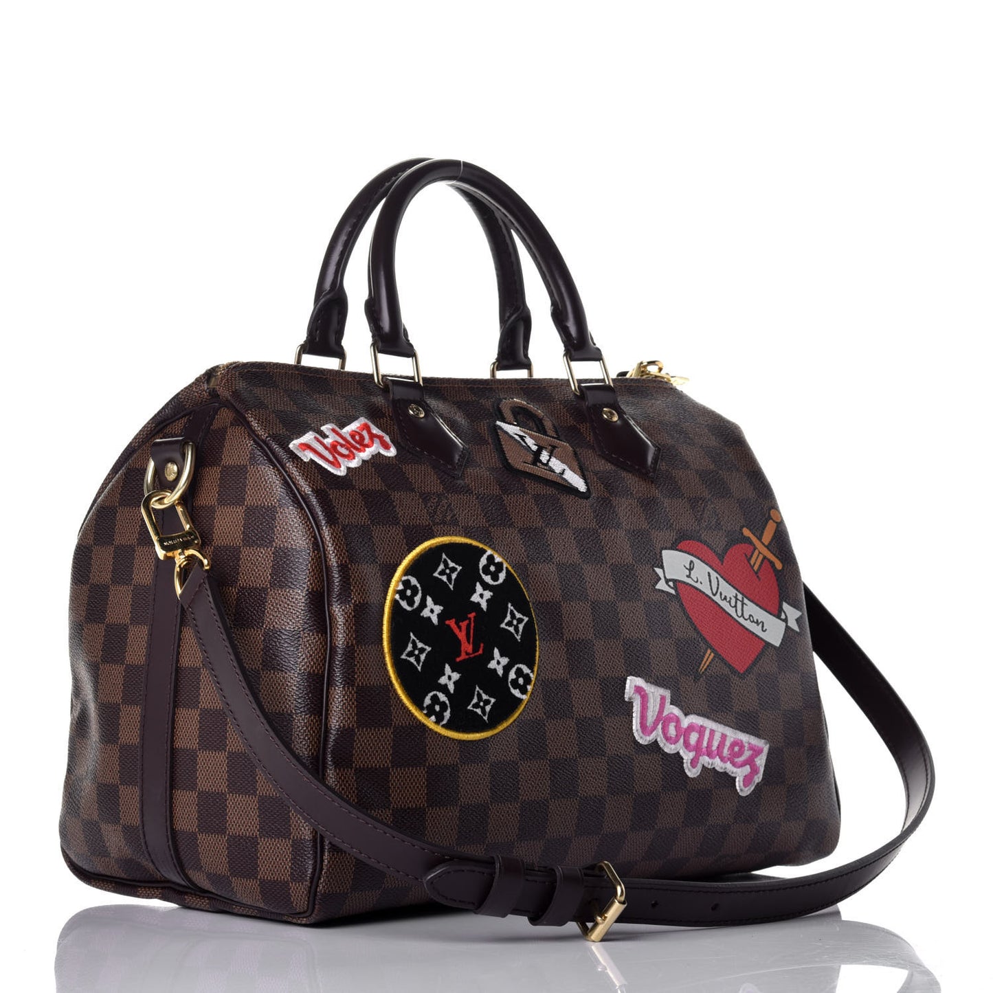 Damier Ebene Patches Speedy Bandouliere 30