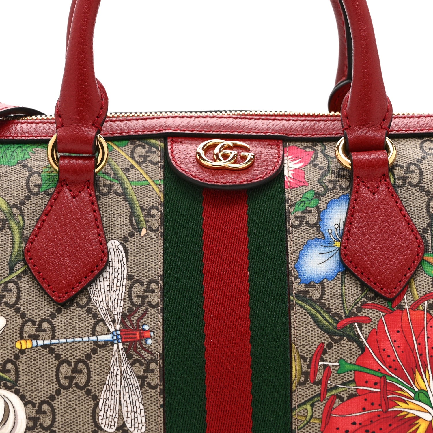 Gucci GG Supreme Monogram Flora Web Medium Ophidia Boston Red 9 of 12