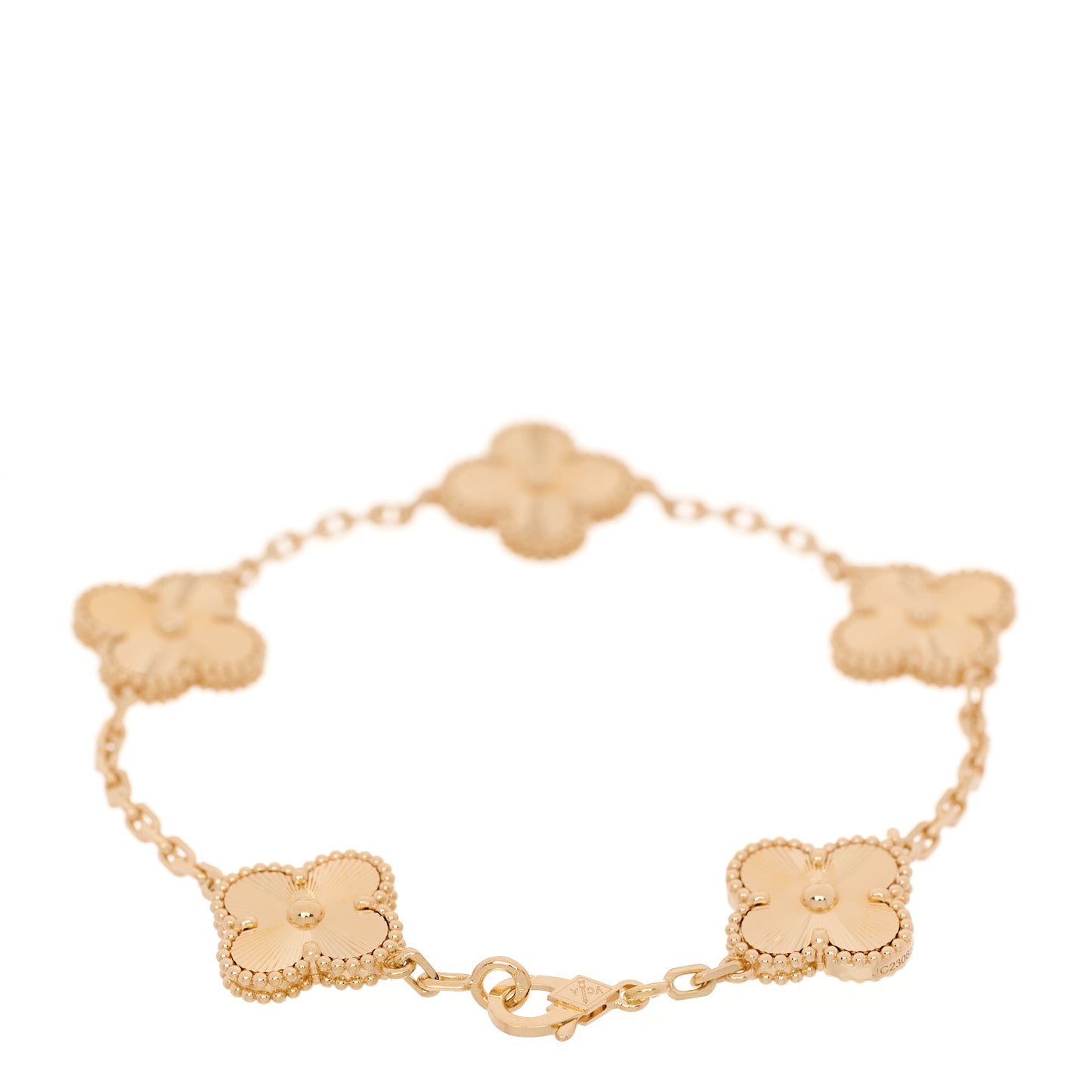 18K Yellow Gold 5 Motifs Guilloche Vintage Alhambra Bracelet