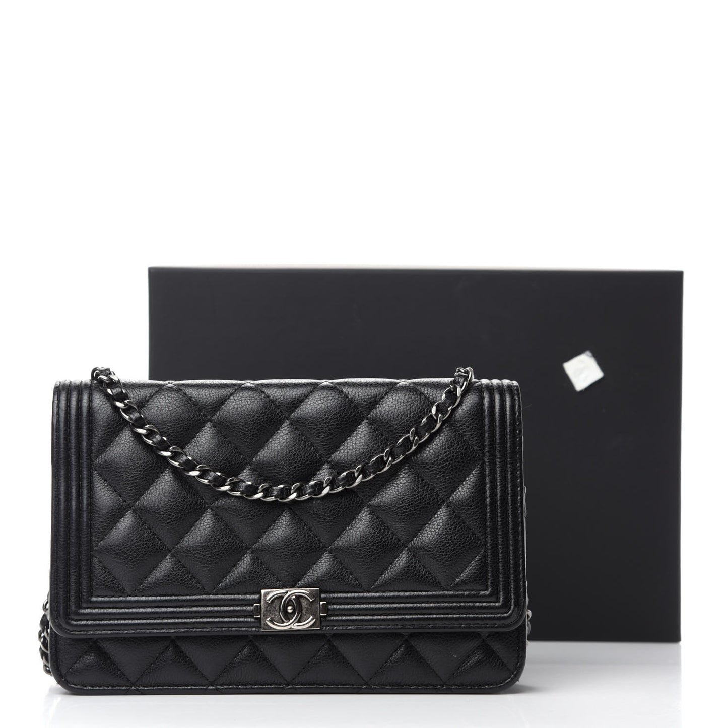 Calfskin Quilted Boy Wallet On Chain WOC Black