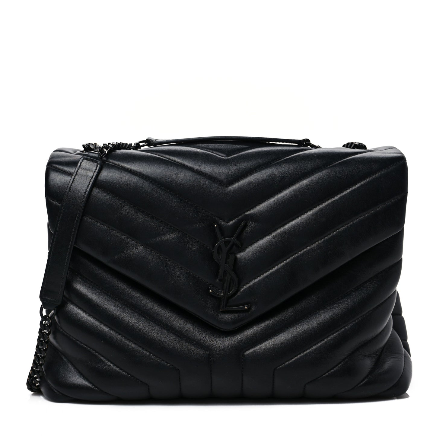 Calfskin Y Quilted Monogram Monochrome Medium Loulou Chain Satchel Black
