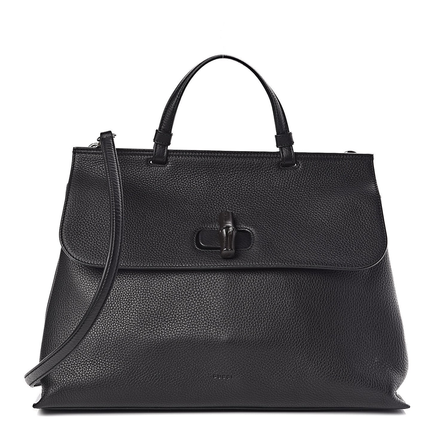 Pebbled Calfskin Large Bamboo Daily Top Handle Bag Black