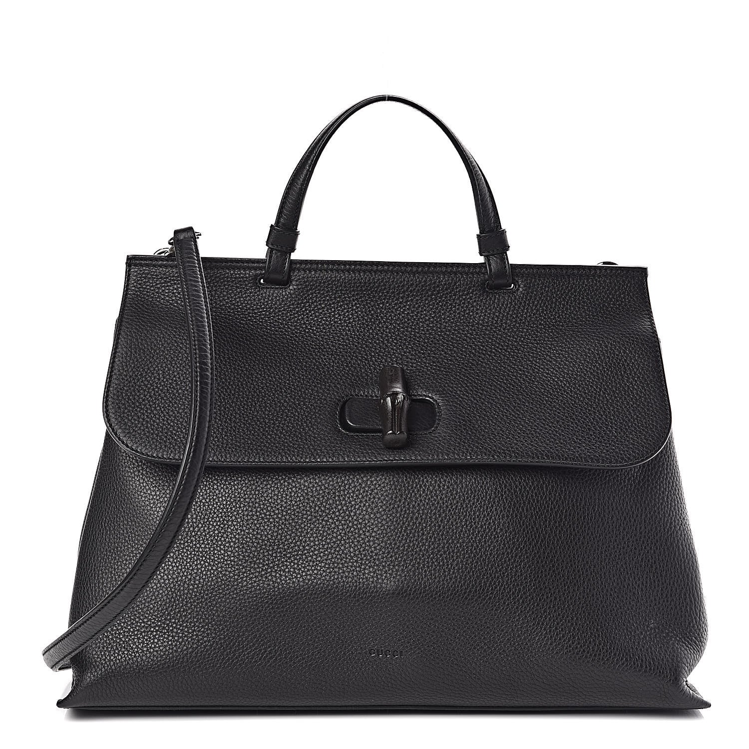 Gucci Pebbled Calfskin Large Bamboo Daily Top Handle Bag Black 1 of 10