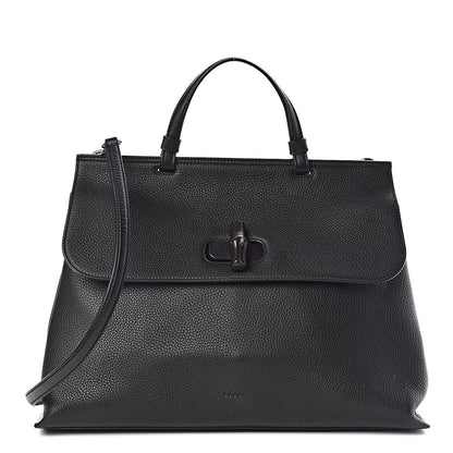Gucci Pebbled Calfskin Large Bamboo Daily Top Handle Bag Black 1 of 10