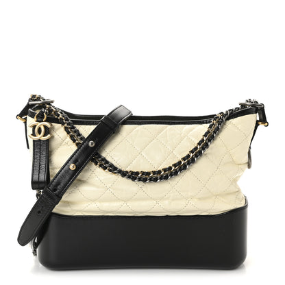 Chanel Aged Calfskin Quilted Medium Gabrielle Hobo Black White 1 of 10