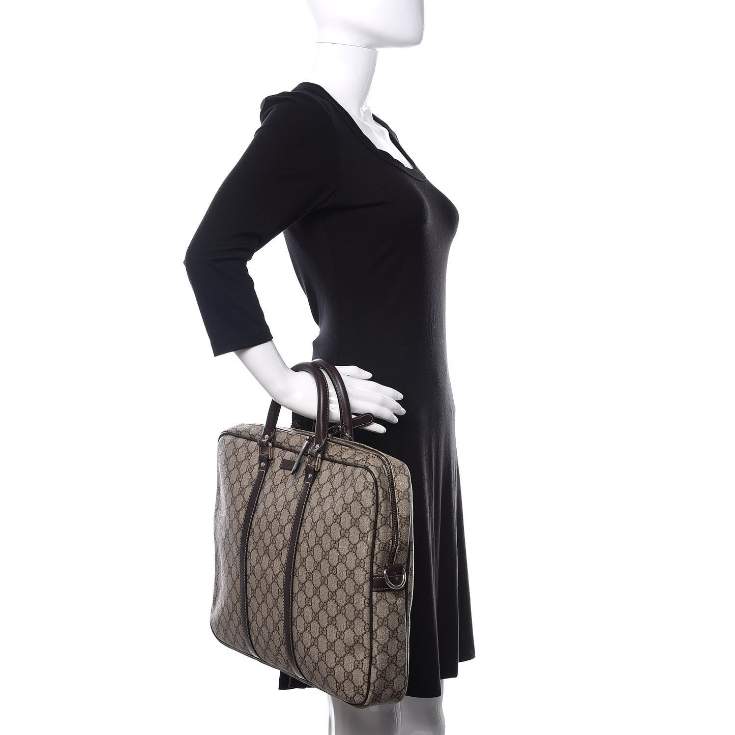 GG Plus Monogram Briefcase Dark Brown