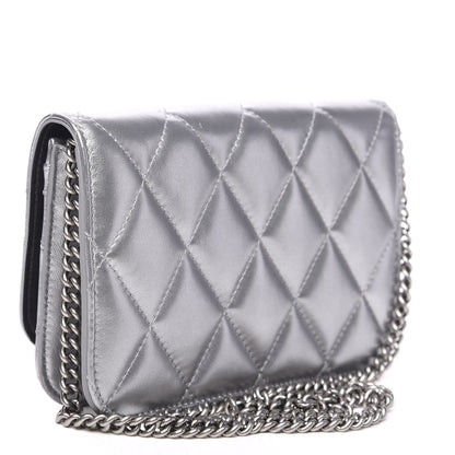 Balenciaga Metallic Calfskin Quilted Touch B Wallet On Chain Silver 2 of 8