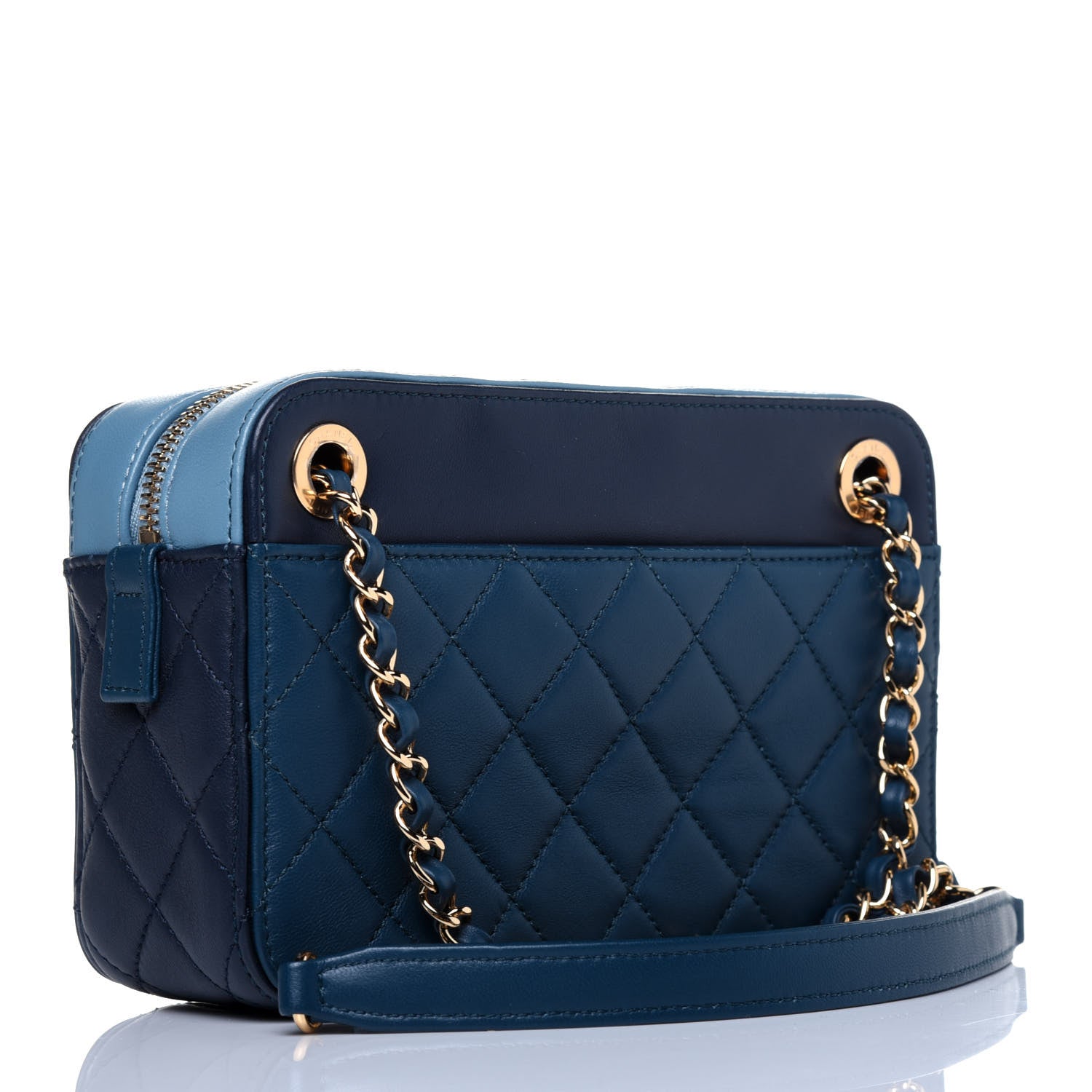 Chanel Lambskin Quilted Camera Case Blue 3 of 12