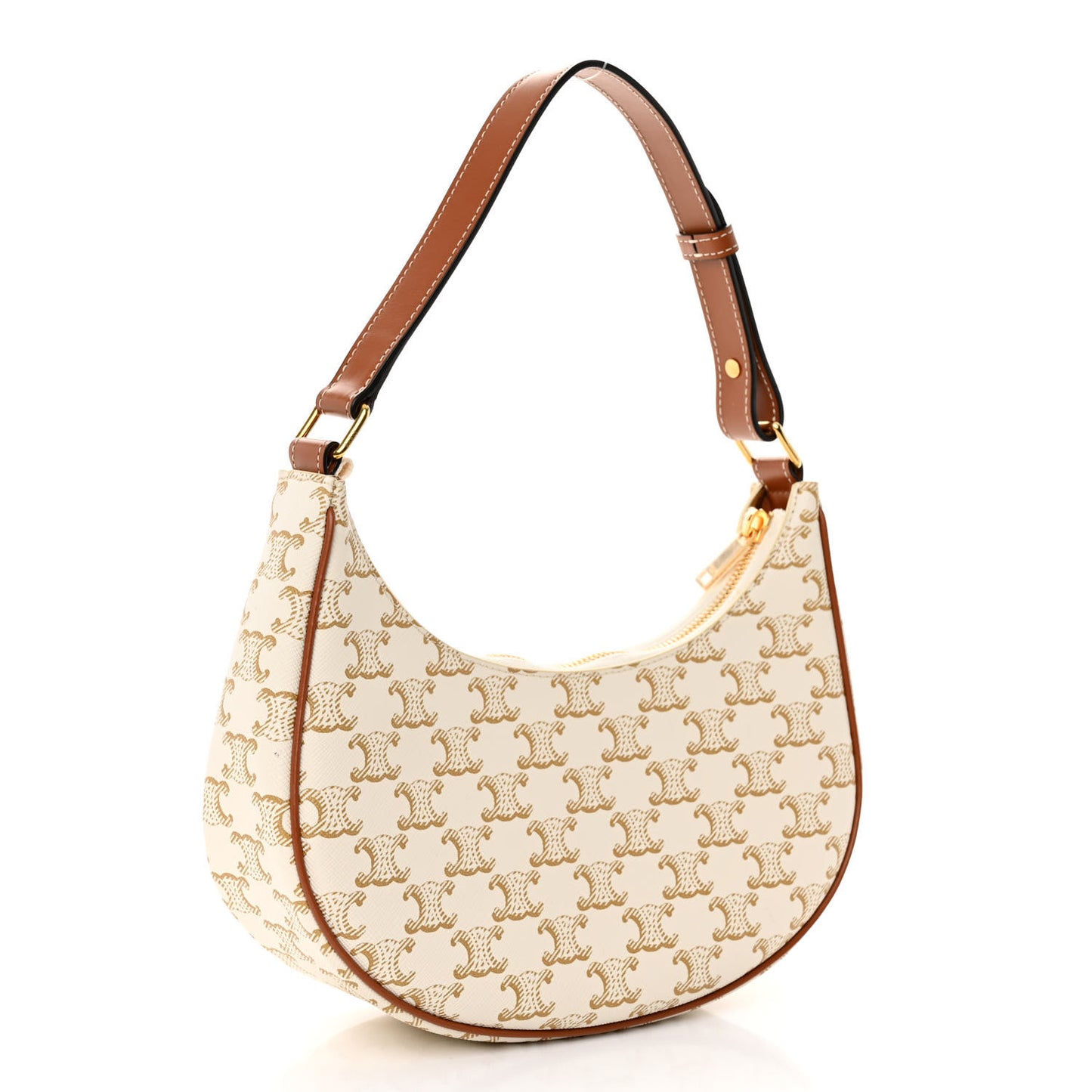 Canvas Calfskin Ava Triomphe Shoulder Bag White