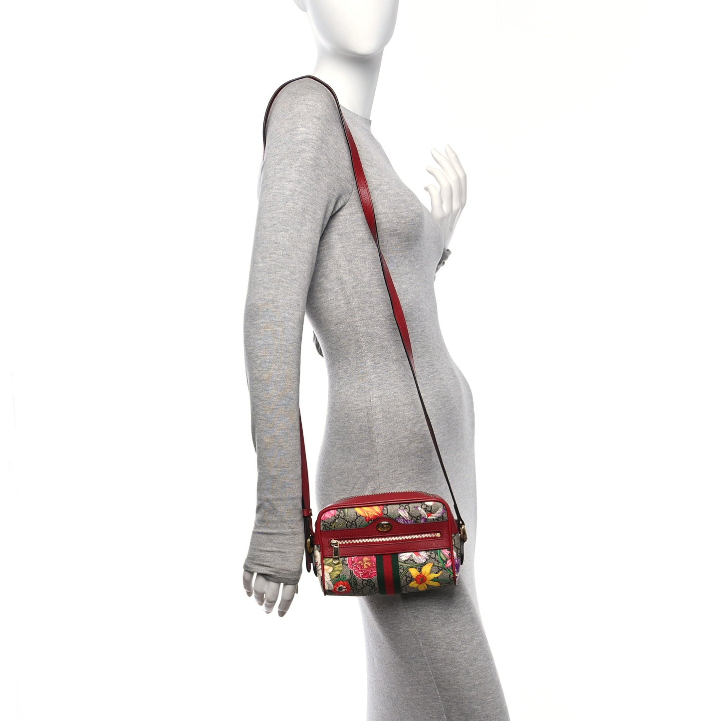 GG Supreme Monogram Flora Web Mini Ophidia Shoulder Bag Red