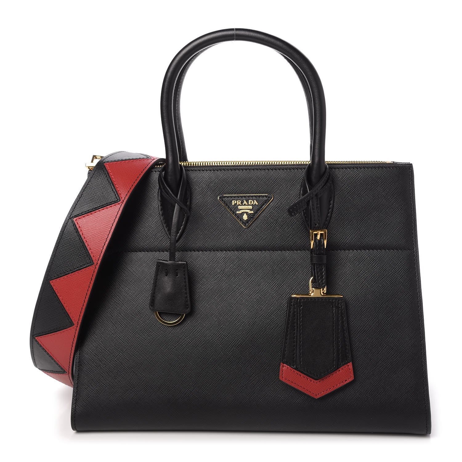 Prada Saffiano City Calfskin Greche Paradigme Bag Black Fuoco 1 of 10