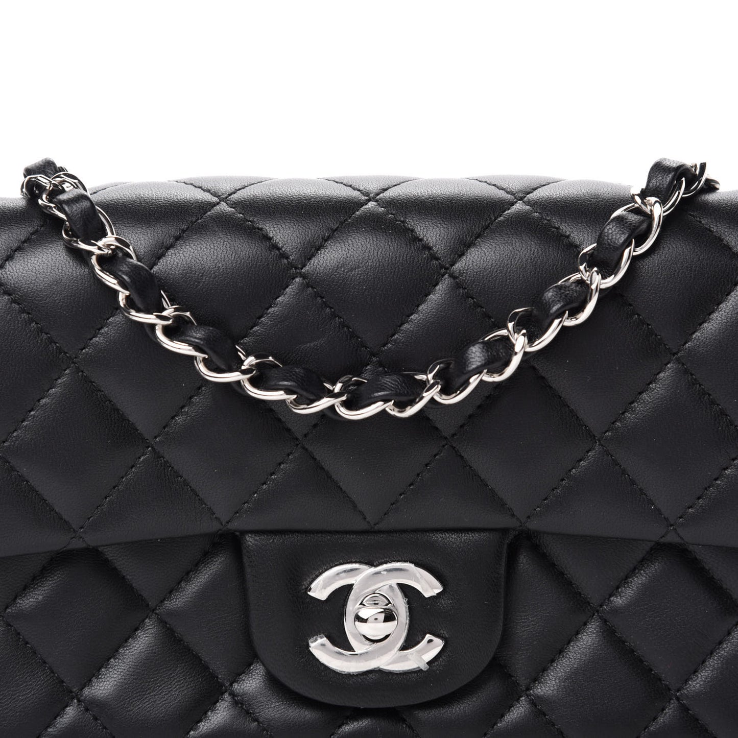 Lambskin Quilted Mini Rectangular Flap Black