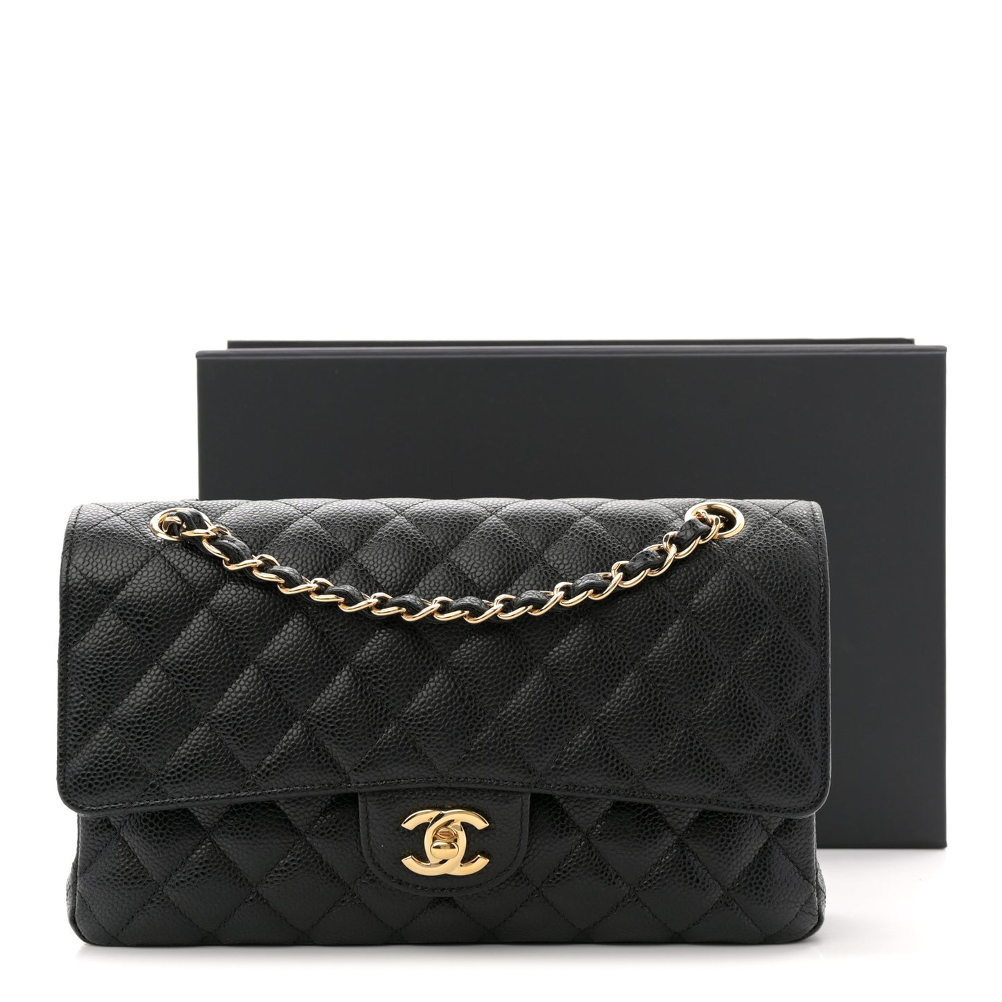 Caviar Quilted Medium Double Flap Black