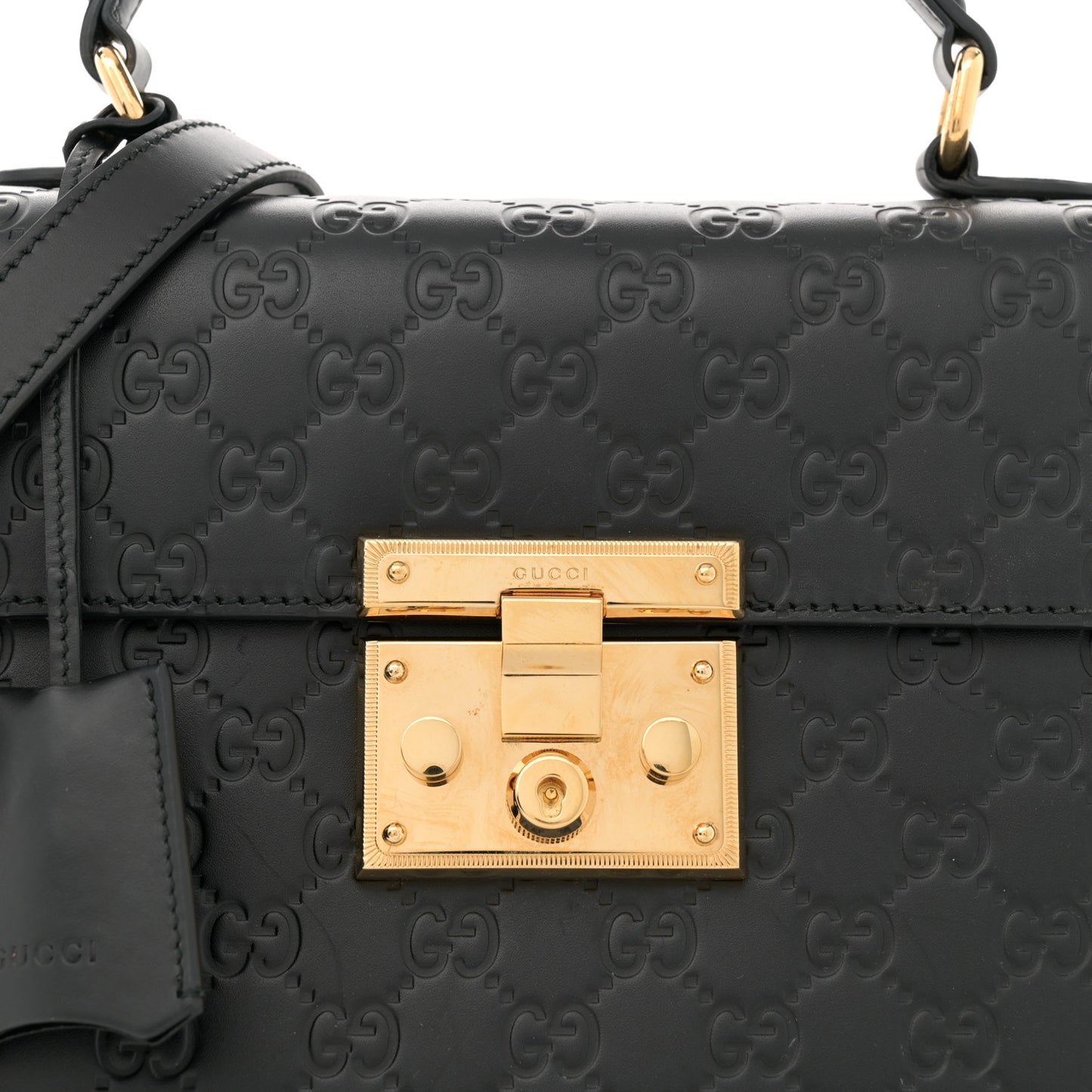 Guccissima Signature Small Padlock Top Handle Bag Black