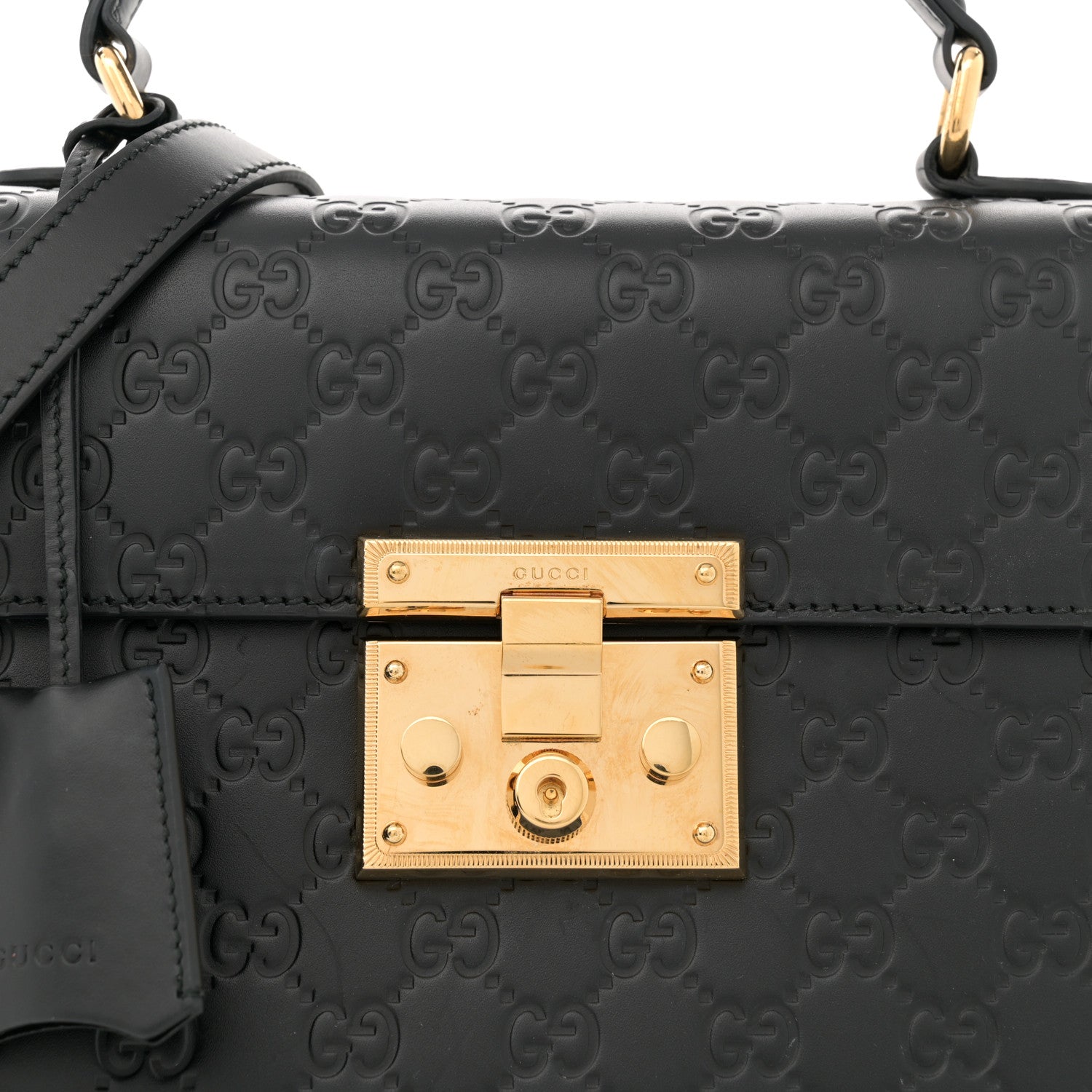 Gucci Guccissima Signature Small Padlock Top Handle Bag Black 8 of 12