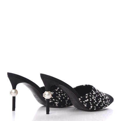 Chanel Tweed Grosgrain Pearl Mules 38.5 Black White 4 of 9