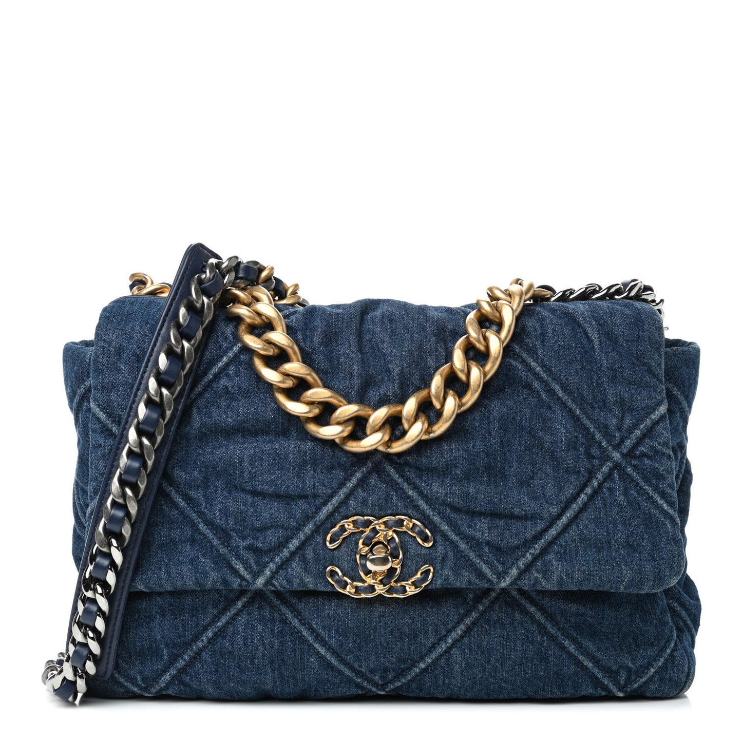 Denim Quilted Large Chanel 19 Flap Blue