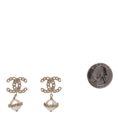 Chanel Chain Pearl CC Drop Earrings Gold 2 of 7