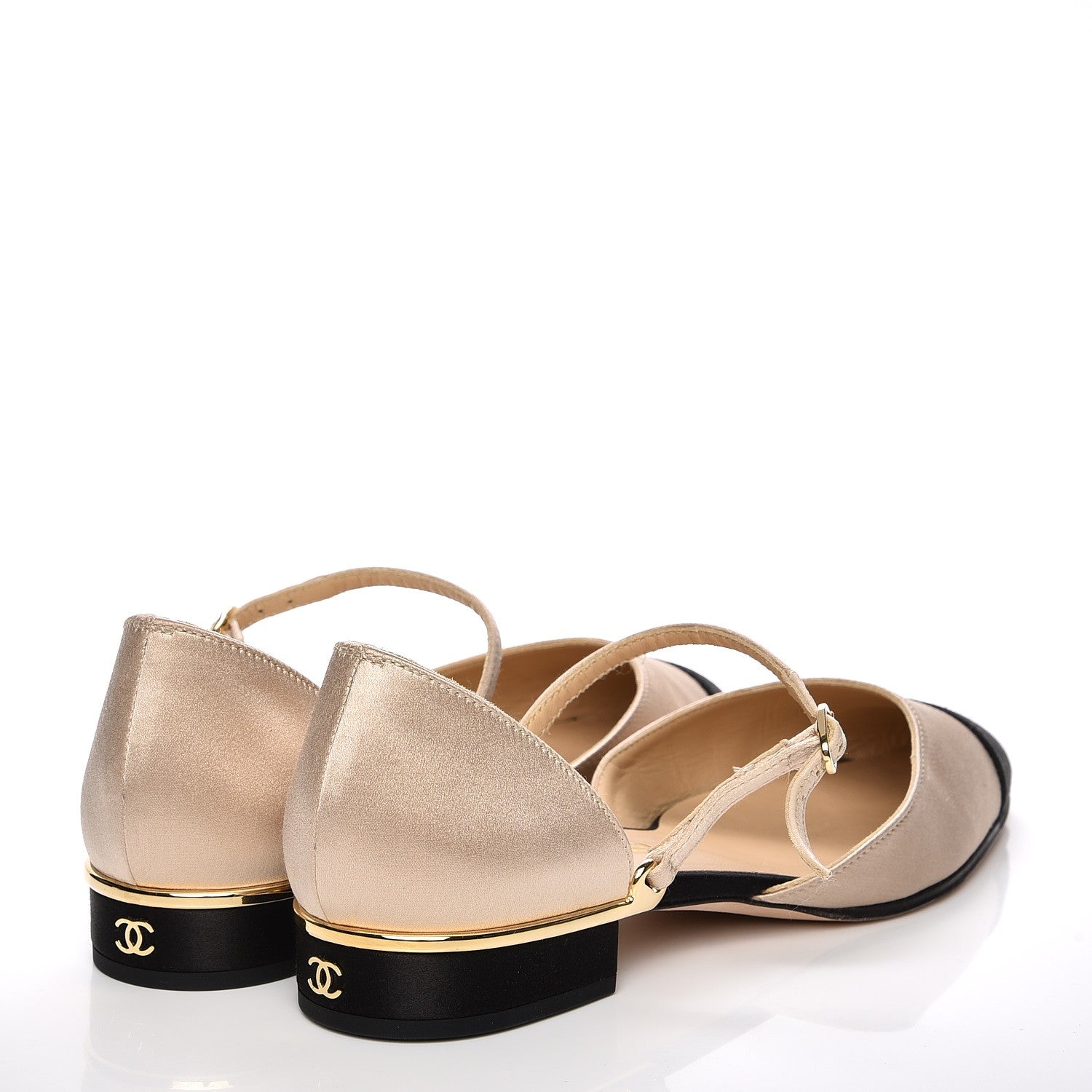 Chanel Satin Cap Toe CC Flats 37 Beige Black 4 of 9