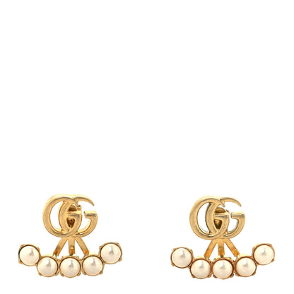 Gucci Metal Pearl Double G Drop Earrings Gold 1 of 4