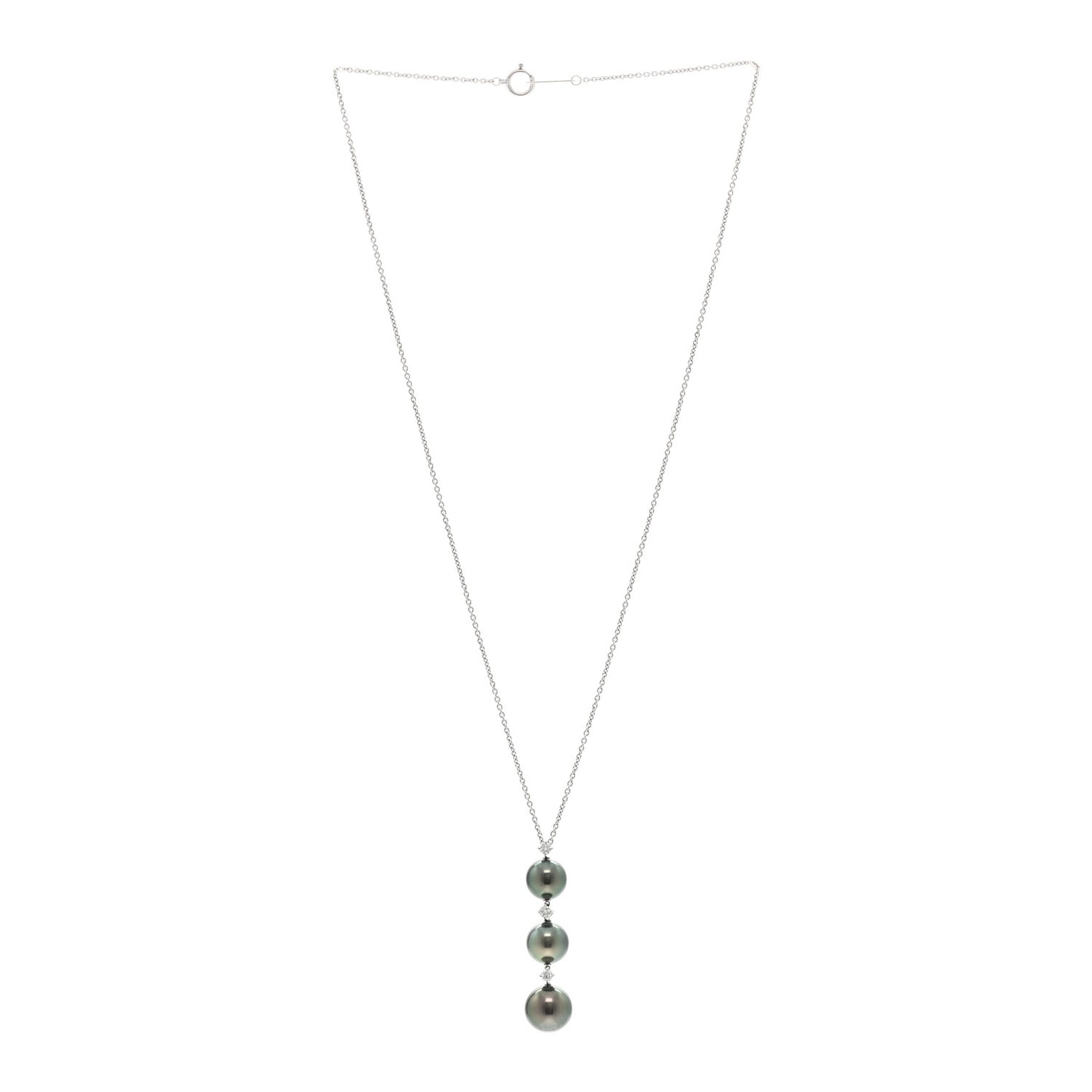 18K White Gold Diamond Black South Sea Pearl 8-9mm Drop Pendant Necklace