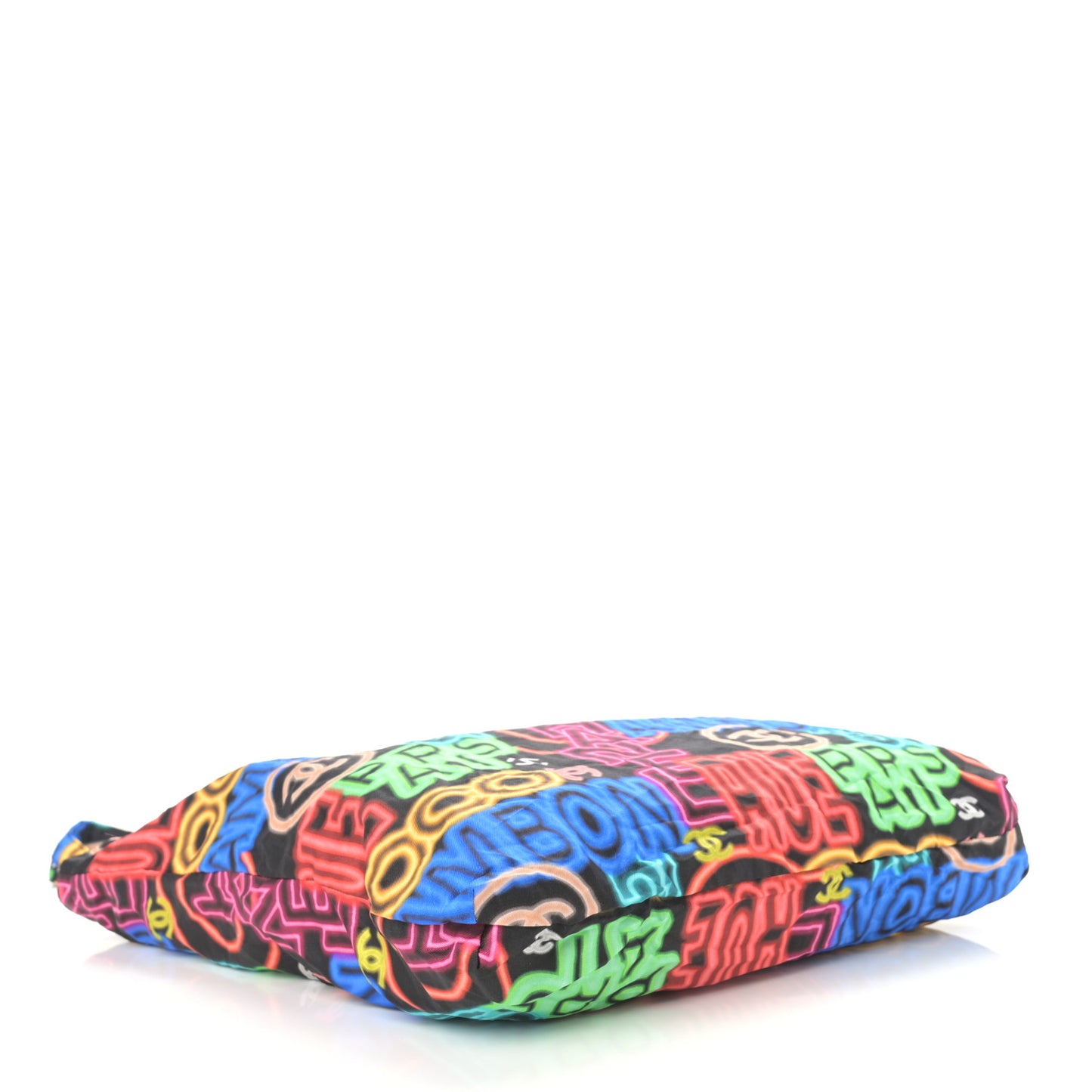 Caviar Fabric Graffiti Foldable Tote Bag With Chain Black Multicolor