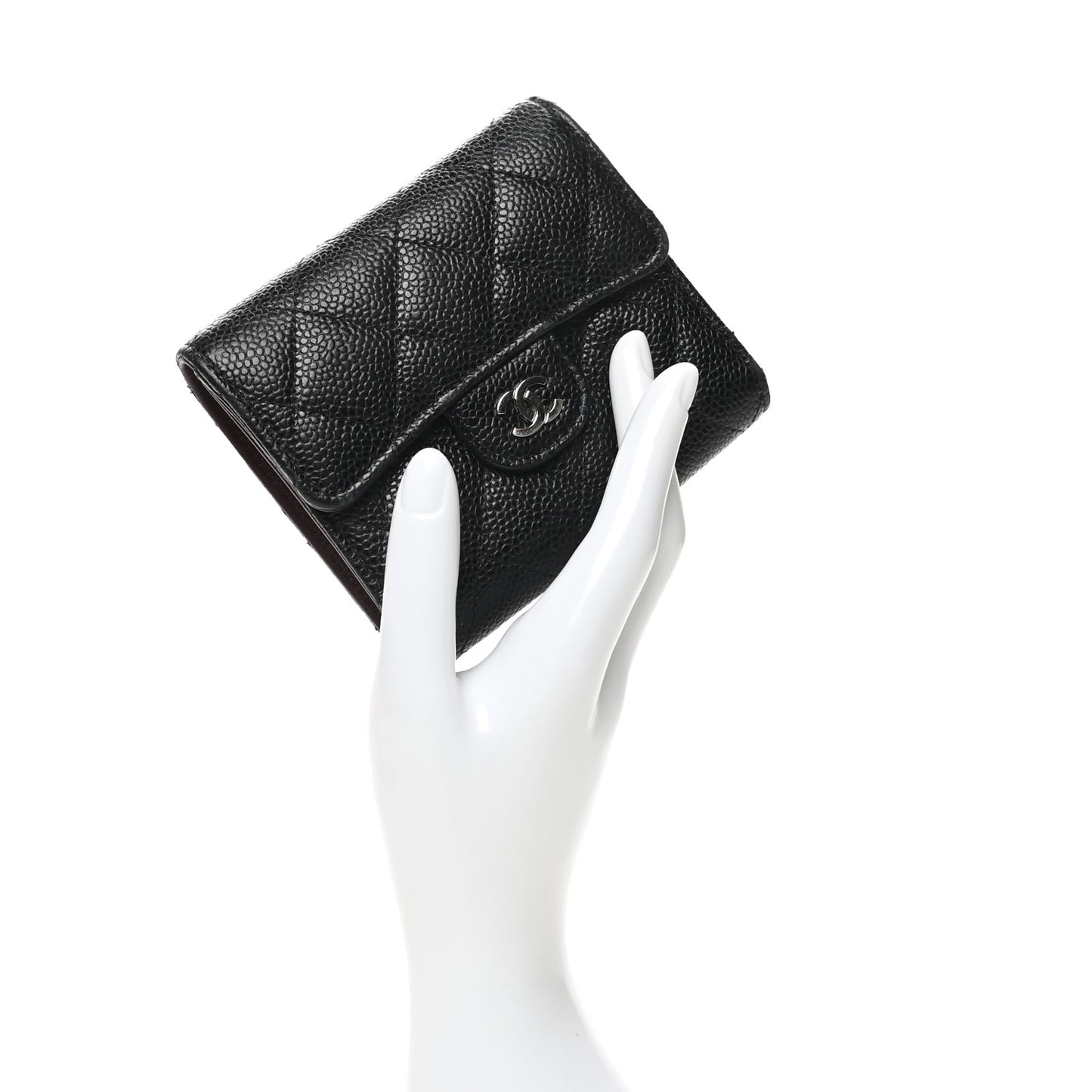 Caviar Quilted Compact Flap Wallet Black