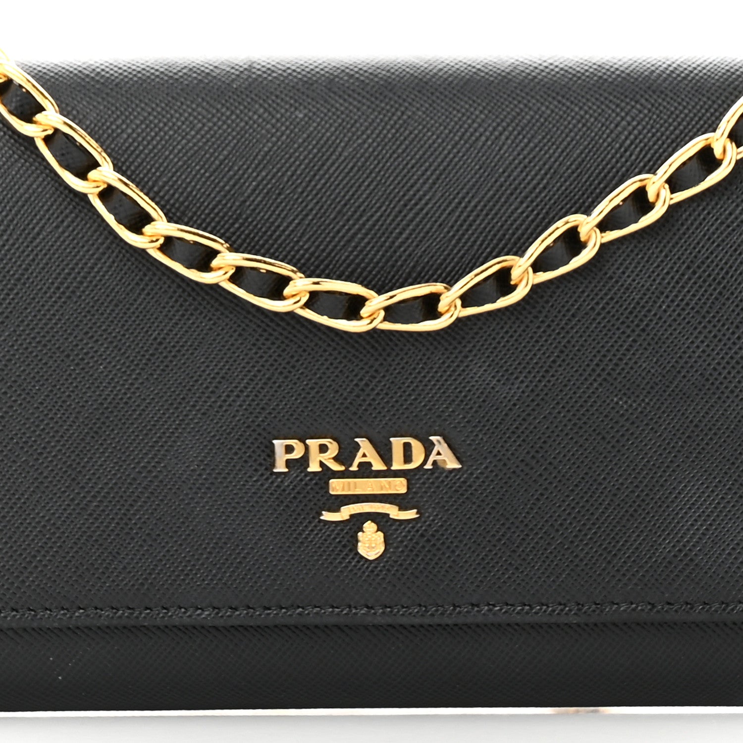 Prada Saffiano Metal Oro Chain Wallet Black 8 of 15