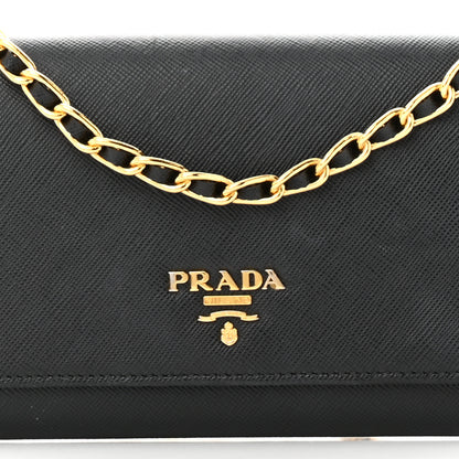 Prada Saffiano Metal Oro Chain Wallet Black 8 of 15
