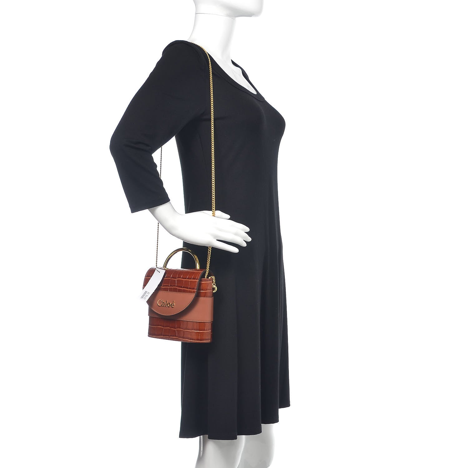 Chloe Calfskin Crocodile Embossed Small Aby Lock Chestnut Brown 2 of 10