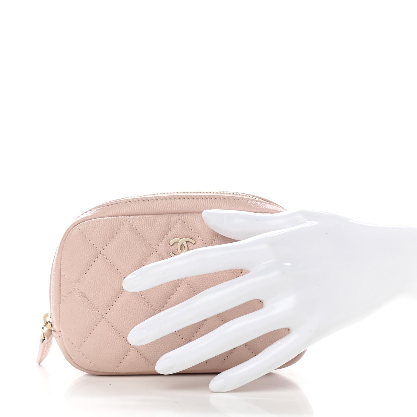 Caviar Quilted Small Curvy Pouch Cosmetic Case Light Pink