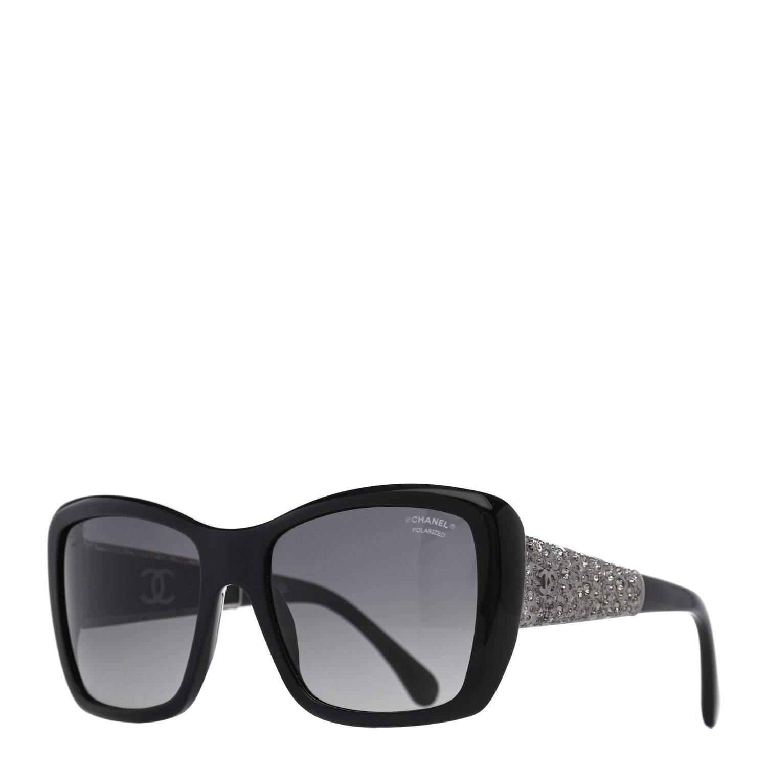 Chanel Crystal Polarized CC Square Sunglasses Black 1 of 6