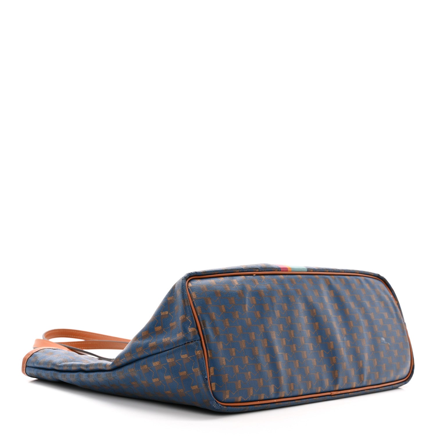 Moynat Grained Calfskin Canvas 1920 Oh! Tote Ruban Duo MM Indigo Bronze Cognac 4 of 15