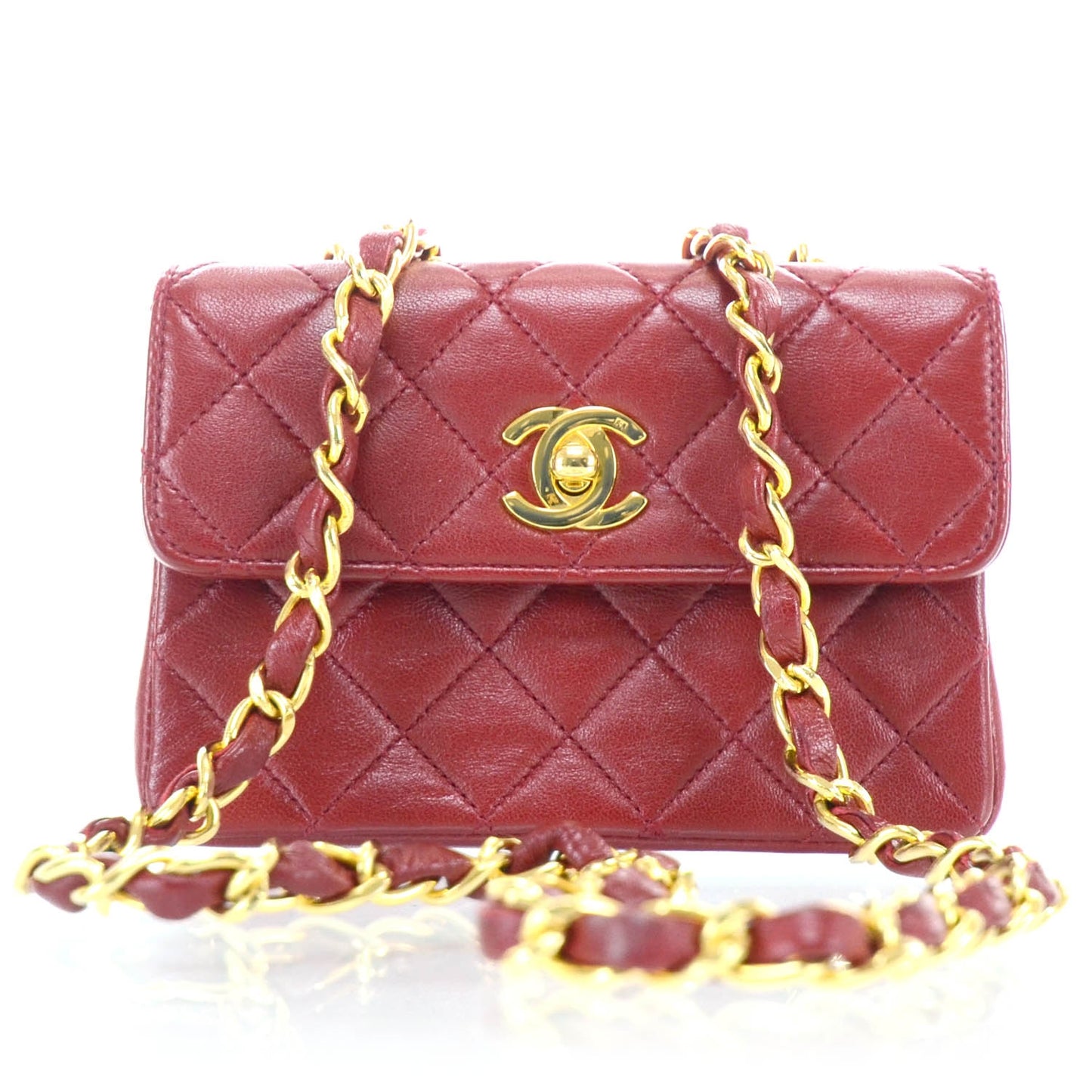 Lambskin Quilted Micro Mini Flap Red GHW