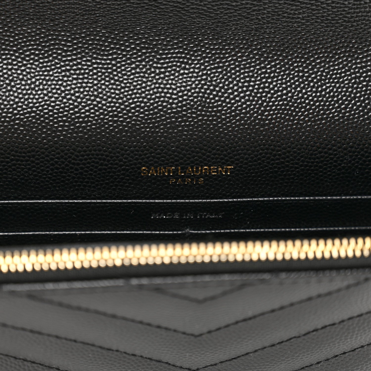 Saint Laurent Grain De Poudre Matelasse Chevron Monogram Envelope Chain Wallet Black 7 of 9